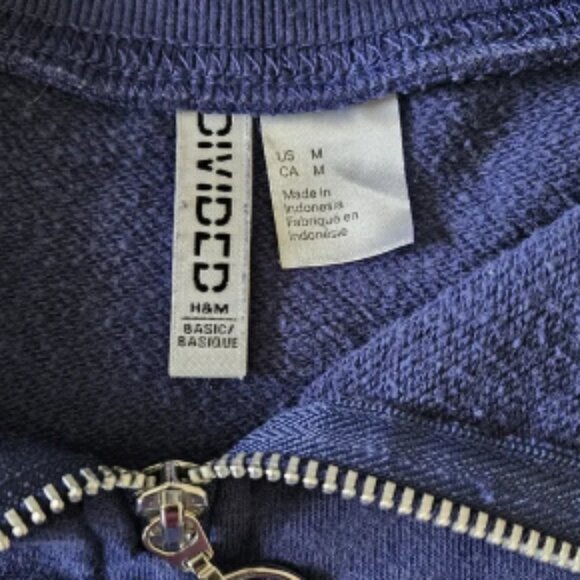 Divided H&M Basic Navy Blue Half-Zip Crop Sweatshirt Red White Stripes Medium - Picture 5 of 6